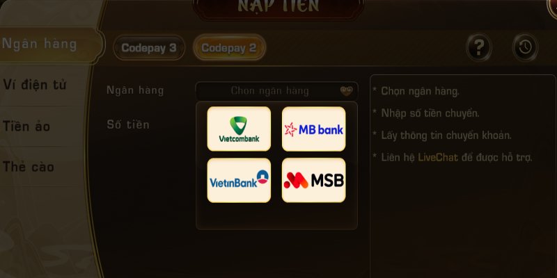 Nạp tiền Luk88 thông qua ngân hàng